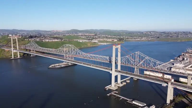 Carquinez bridges from the Crockett side.
