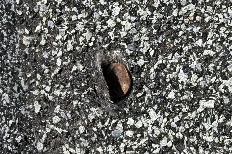 A nail head pushing up through a shingle