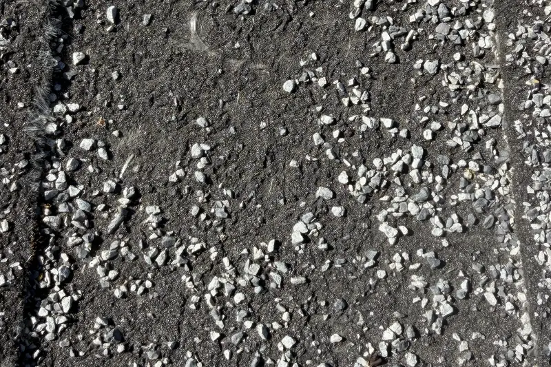 Close-up of a shingle with granules wearing thin in patches