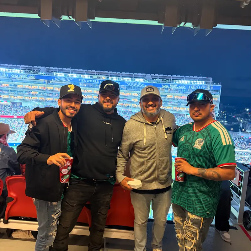 Van, Ivan, Brian and Gael of Affordable Roofing Systems at a 2026 World Cup match in Santa Clara, CA